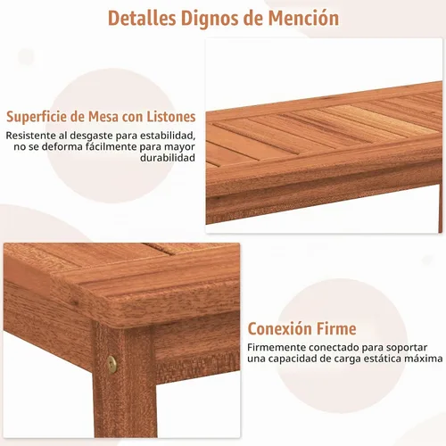 Vista 6 de Tangkula Mesa de centro de madera para exteriores, mesa de centro de patio de 2 niveles con mesa de madera dura de listones y estante