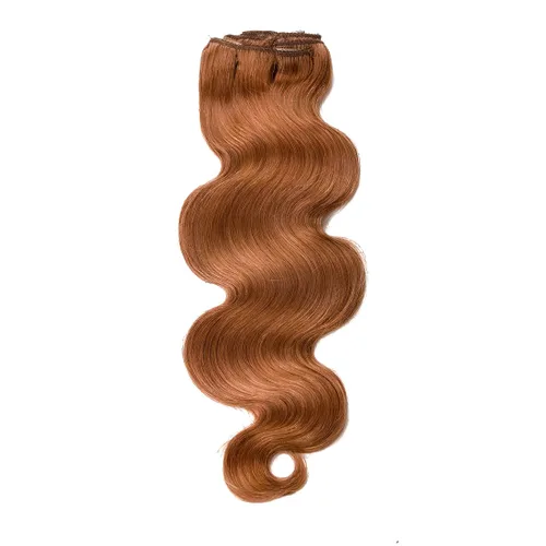 Vista 4 de viviaBella Extensiones de cabello humano ondulado con clip, color rojo cobre, 14 pulgadas, cabello virgen brasileño de doble trama, 7 unidades por