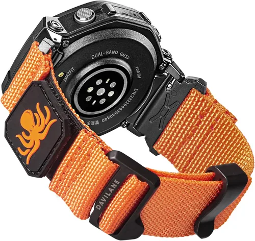 Vista 10 de Correa de reloj de nailon de 0.866 in compatible con Amazfit T-Rex 3, diseño de parches militares, resistente correa de repuesto deportiva
