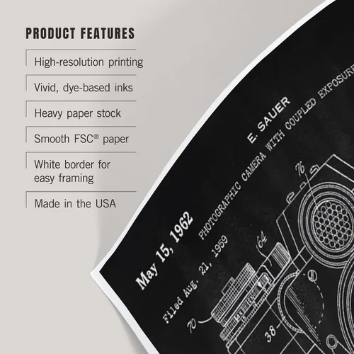 Vista 3 de Lantern Press Blackboard Patent, Camera with Exposure Meter (12x18 Art Print, Travel Poster Wall Decor)