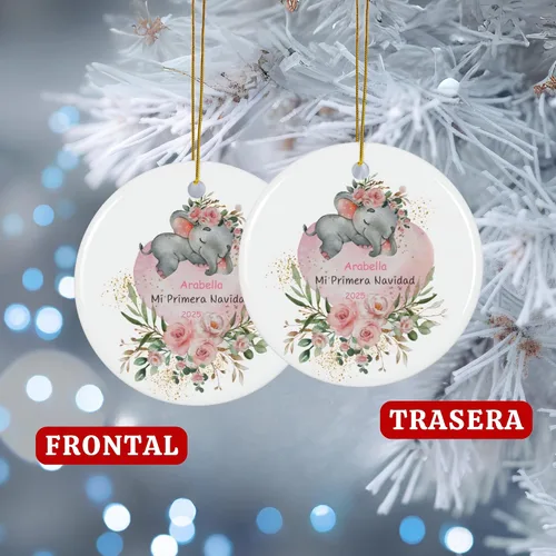 Vista 4 de Adorno personalizado para bebé 2025 elefante, ornamentos grandes para árbol de Navidad, adorno de Navidad de elefante bebé, regalo personalizado