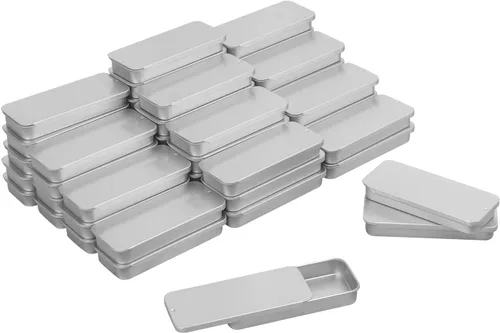 Vista 8 de GENHAKON 50 recipientes de lata de 2.36 x 1.3 x 0.43 pulgadas, caja de lata rectangular de metal con tapa deslizante para artículos pequeños, como