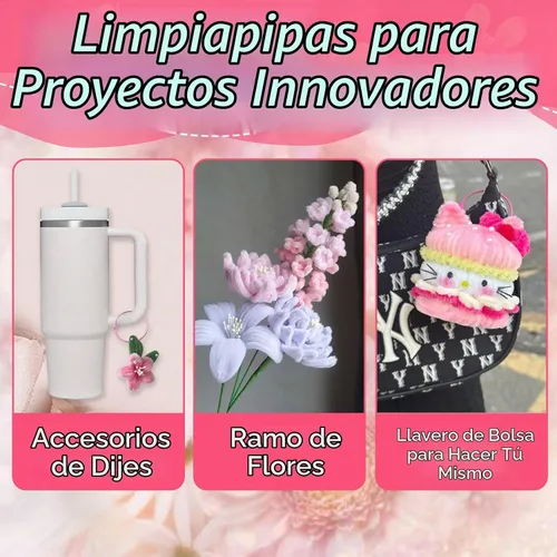 Vista 9 de Limpiapipas rosas para hacer flores, 500 tallos de chenilla esponjosos Esquema de color de flores rosadas