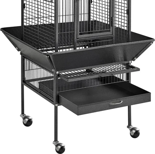 Vista 7 de Topeakmart Jaula grande para pájaros de loro de 61.5 pulgadas, selección de hierro forjado, color negro