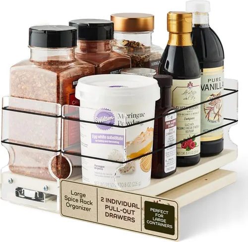 Vista 15 de Vertical Spice - Organizador de especias deslizante grande extraíble - 2 cajones individuales de 1 nivel - Soporte de condimentos con ruedas de alta
