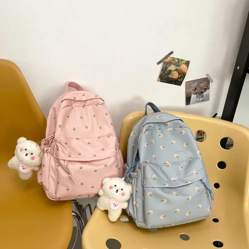 Vista 6 de Mochila escolar de flores pequeñas para adolescentes y niñas, mochila floral kawaii para niñas, mujeres, estudiantes, estética, bonita mini bolsa