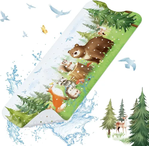 Vista 9 de SHUCHING Tapete de baño de dinosaurio para bebé antideslizante de 40 x 16 pulgadas, tapete de baño antideslizante para niños y bebés, tapete