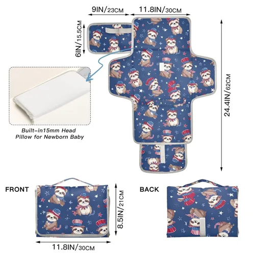 Vista 4 de Cambiador de pañales portátil, cambiador de pañales de viaje, impermeable, plegable, ligero, cambiador de bebé con almohada incorporada, perezosos