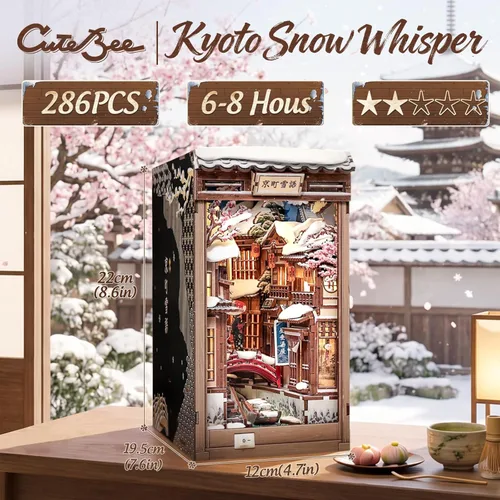 Vista 2 de CUTEBEE Kit de rincón de libro, tienda de kimonos de Sakura japonesa, casa de muñecas en 3D, rompecabezas de madera 3D para adultos y adolescentes