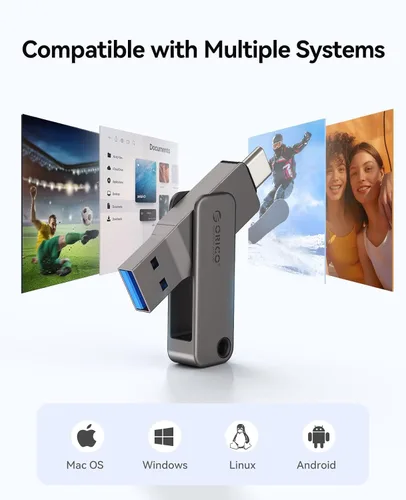 Vista 6 de ORICO Memoria USB 3.0 de alta velocidad USB 3.0 de 32 GB, diseño giratorio de aleación de zinc, compatible con iPhone 15/16/17, Android, Mac, PC