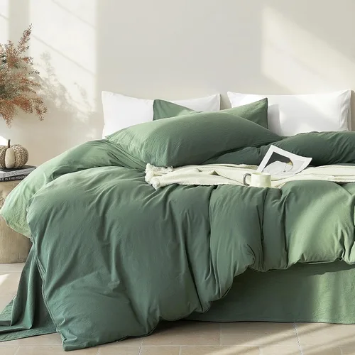 Vista 18 de JELLYMONI Funda de edredón tamaño individual, funda de edredón 100% algodón lavado con textura similar al lino, ropa de cama transpirable y suave