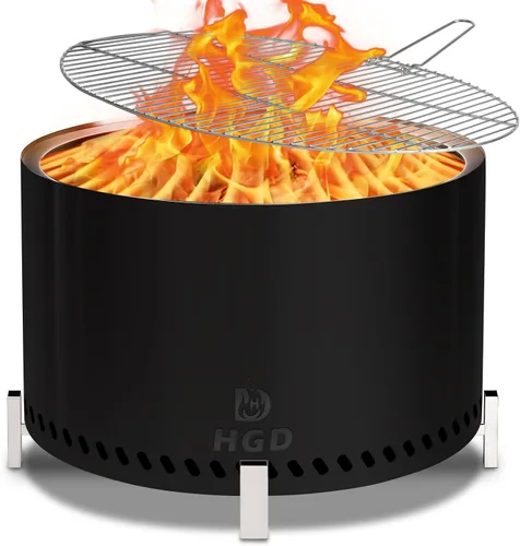 Vista 14 de HGD - Hoguera sin humo de 19.5 pulgadas con deflector de calor, fogata de leña de acero inoxidable para reuniones de amigos y familiares, estufa