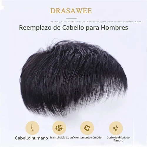 Vista 2 de Pelo corto para hombre, cabello humano real, clip en piezas de cabello para cubrir la pérdida de cabello blanco, tupé de 6.3x7.1 in, hecho a mano