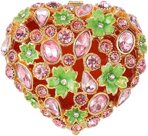 Vista 7 de QIFU Caja de baratija esmaltada en forma de corazón adorable rosa, joyero único para mostrar el anillo, pendiente