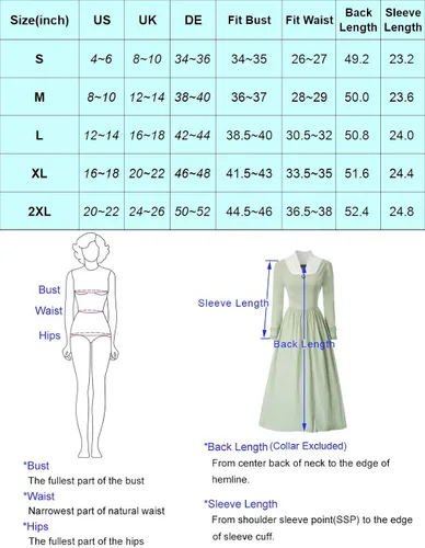 Vista 6 de SCARLET DARKNESS - Vestido colonial para mujer, disfraz sencillo de pionera de la pradera