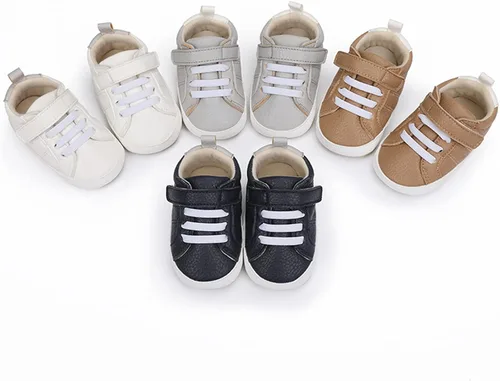 Vista 2 de Tenis de tobillo alto unisex para bebés, niños y niñas, suela de goma suave, zapatos de cuna para niños pequeños