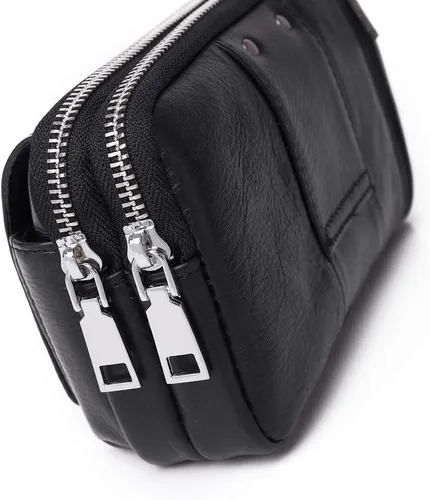Vista 6 de Hebetag Bolso pequeño de cuero para cinturón de teléfono monedero para hombre funda de bucle paquete de cintura mensajero de viaje bolsa cruzada