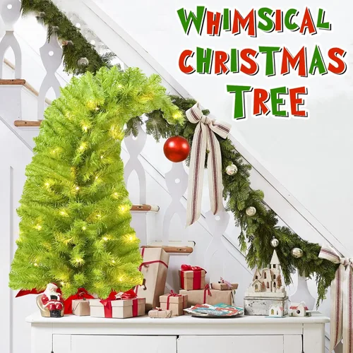 Vista 2 de HMASYO Whimsical Small Tabletop Christmas Tree with Lights and Red Ball, 26.8" Bendable Lime Green Artificial Table Top Christmas Tree for Home