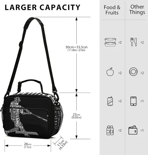 Vista 2 de Bolsa de almuerzo de béisbol aislada para sóftbol deportivo, bolsa enfriadora, contenedor de alimentos para hombres, mujeres y niños