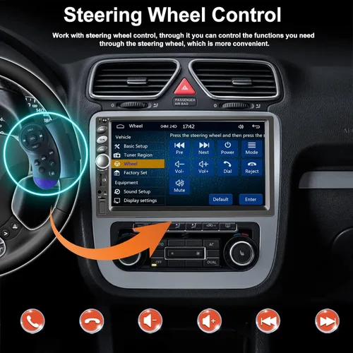 Vista 6 de Estéreo de coche de doble DIN, radio de pantalla táctil de 7 pulgadas con CarPlay Android Auto Reproductor multimedia para coche, espejo Link