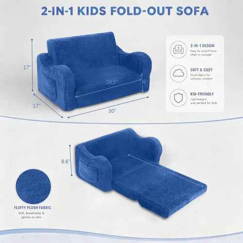 Vista 99 de MOMCAYWEX - Sofá para niños, 2 en 1, plegable, piel de melocotón, color azul