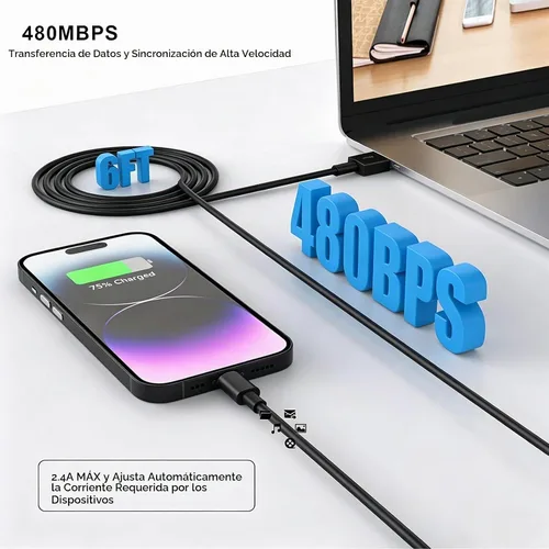 Vista 4 de Cargador de iPhone, [certificado MFi] Paquete de 2 cables Lightning de 6 pies de sincronización de datos con 2 cargadores de pared USB adaptador