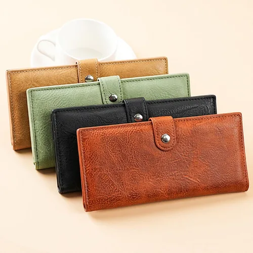 Vista 7 de Cartera delgada RFID para mujer, cartera delgada para mujer, tarjetero de cuero plegable con bolsillo con cremallera para ventana de identificación