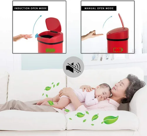 Vista 2 de Bote de basura automático de cocina de 13 galones/50L con tapa, sin contacto, de acero inoxidable, con sensor de movimiento electrónico, cubo