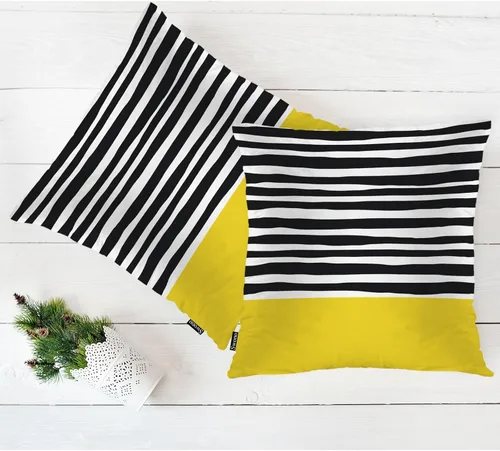 Vista 5 de Swono Juego de 2 fundas de almohada decorativas para el hogar de 18 x 18 pulgadas, diseño abstracto de color negro y amarillo, para sala de estar