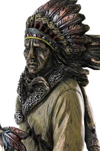 Vista 5 de Top Collection Plains Indian Riding Roans Horse in Snowy Road Estatua – Escultura indígena nativa americana en bronce fundido en frío de primera