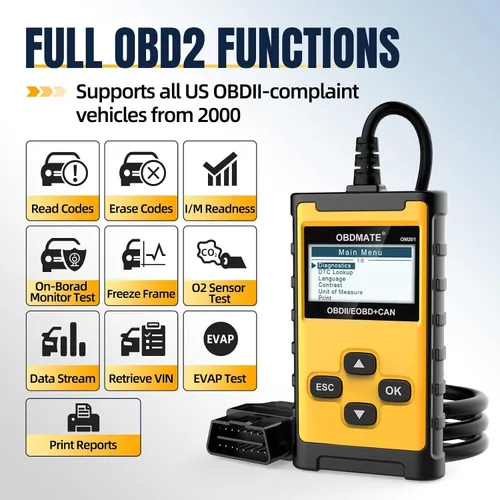 Vista 3 de Escáner de Coche, OM201 Lector de Código de Motor Herramienta de Diagnóstico OBDII con Impresión Inalámbrica Datos Gráficos en Vivo Prueba EVAP
