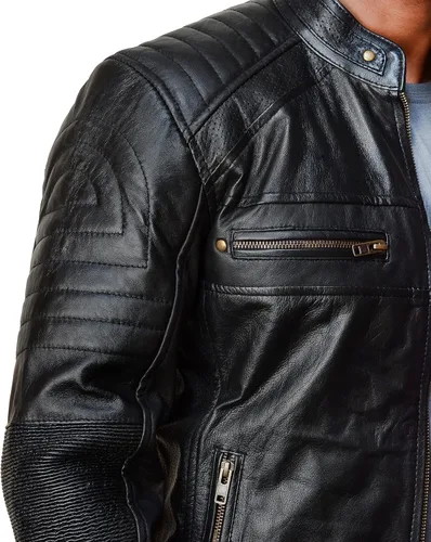 Vista 5 de Cafe Racer - Chaqueta de cuero marrón para hombre - Chaqueta de cuero de cordero real marrón
