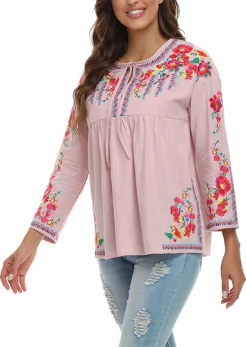 Vista 6 de YZXDORWJ Camisa bordada mexicana para mujer