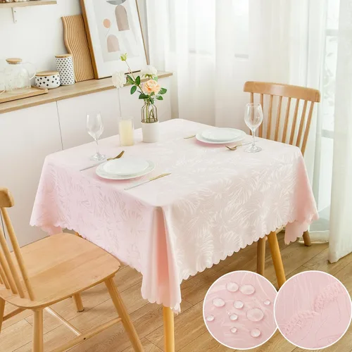 Vista 76 de Mantel Redondo Aqua Jacquard Pequeño de 40 Pulgadas, Manteles para Mesas de hasta 26" de Diámetro, Impermeable, Lavable, Sin Arrugas, Tela Suave