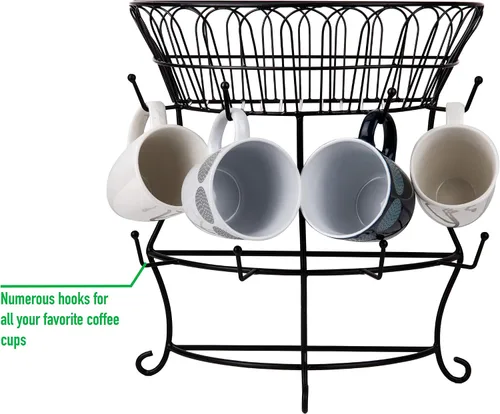 Vista 5 de Mind Reader Organizador de cápsulas de café de una sola porción y árbol de taza, capacidad de 22 cápsulas y 8 tazas, metal, 9 pulgadas de largo x 9