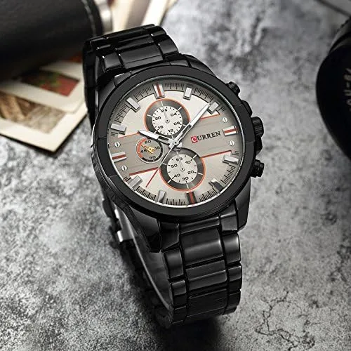Vista 3 de CURREN 8274 Reloj de cuarzo de lujo para hombre, relojes casuales de moda (negro gris), Reloj de cuarzo