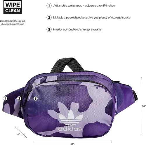 Vista 2 de adidas - Riñonera deportiva unisex para adultos, bolsa de viaje y festival, Adi Blur Camo Series Collegiate PurpleNegro, Riñonera deportiva bolsa