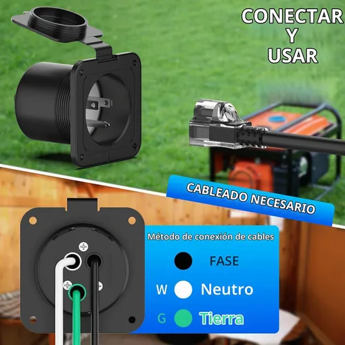 Vista 3 de BEBOBLY Entrada de 15 amperios, entrada de alimentación de 125 V con cubierta impermeable, 2 polos y 3 cables macho receptáculo de entrada