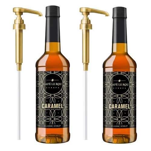 Vista 10 de Jarabe clásico de azúcar de caña Café le Rou - 750 ml, paquete de 2 con 2 dispensadores de bomba dorados