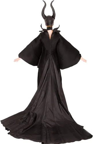 Vista 3 de miccostumes Disfraz de reina malvada para mujer, vestido negro Dolman con tocado con cuernos