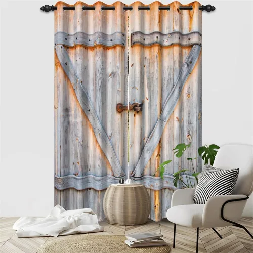 Vista 75 de Cortinas rústicas para ventana de puerta de granero, puerta de madera gris, puerta de garaje, tratamiento de ventana para sala de estar, dormitorio