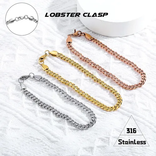 Vista 2 de TOPGRILLZ Stainless Steel Link Bracelet for Men 4mm Cuban Link Silver Bracelets for Women Minimalist Jewelry Gifts