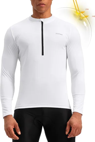 Vista 2 de Bikewa Maillot de ciclismo para hombre con 3+1 bolsillos traseros con cremallera, manga larga, absorción de humedad, UPF 50+ media cremallera