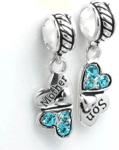 Vista 2 de Abalorio europeo de plata de ley con diamantes de imitación "Mother Son Love