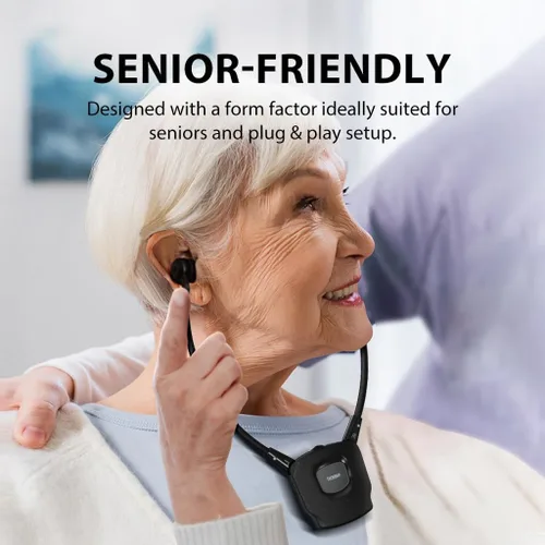 Vista 4 de Avantree HT381 - Auriculares inalámbricos para escuchar televisión con transmisor de RF, auriculares de control de volumen de equilibrio L/R
