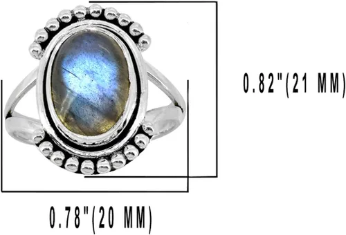 Vista 6 de YoTreasure Anillo de plata de ley 925 maciza de labradorita de 0.394 x 0.551in, Metal Piedra preciosa Metal, labradorita
