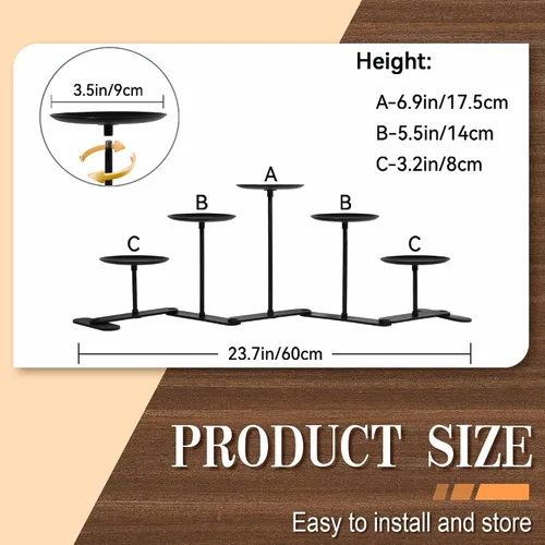 Vista 3 de Candelabro para chimenea: Portavelas de chimenea con 5 placas de pilar de cera - Decoración de centro de mesa de candelabro ajustable - Soporte