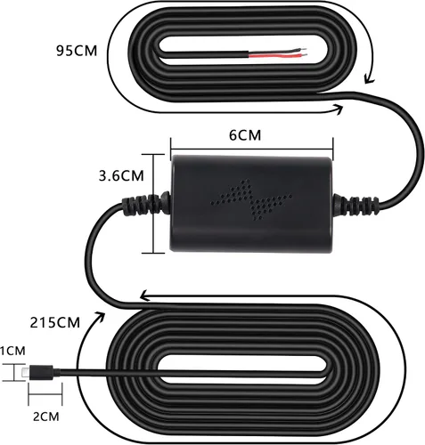 Vista 2 de XMSJSIY Kit de fusible de cámara para salpicadero, cable duro USB-C tipo C, convierte 12 V-36 V a 5 V/2.5 A, cable de alimentación para cargador DVR
