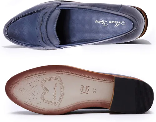 Vista 4 de Mona Flying Mocasines de cuero para mujer, estilo informal, planos, para mujeres y jóvenes