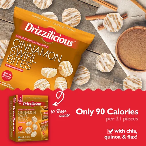 Vista 5 de Drizzilicious Mini tortas de arroz con remolino de canela - Crisps de arroz, aperitivo saludable para adultos y niños, tortas de arroz saborizadas